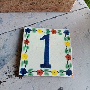 VTG Terra Cotta Spanish Mexican TALAVERA 1 Patterned Tile Trivet Coaster 4’